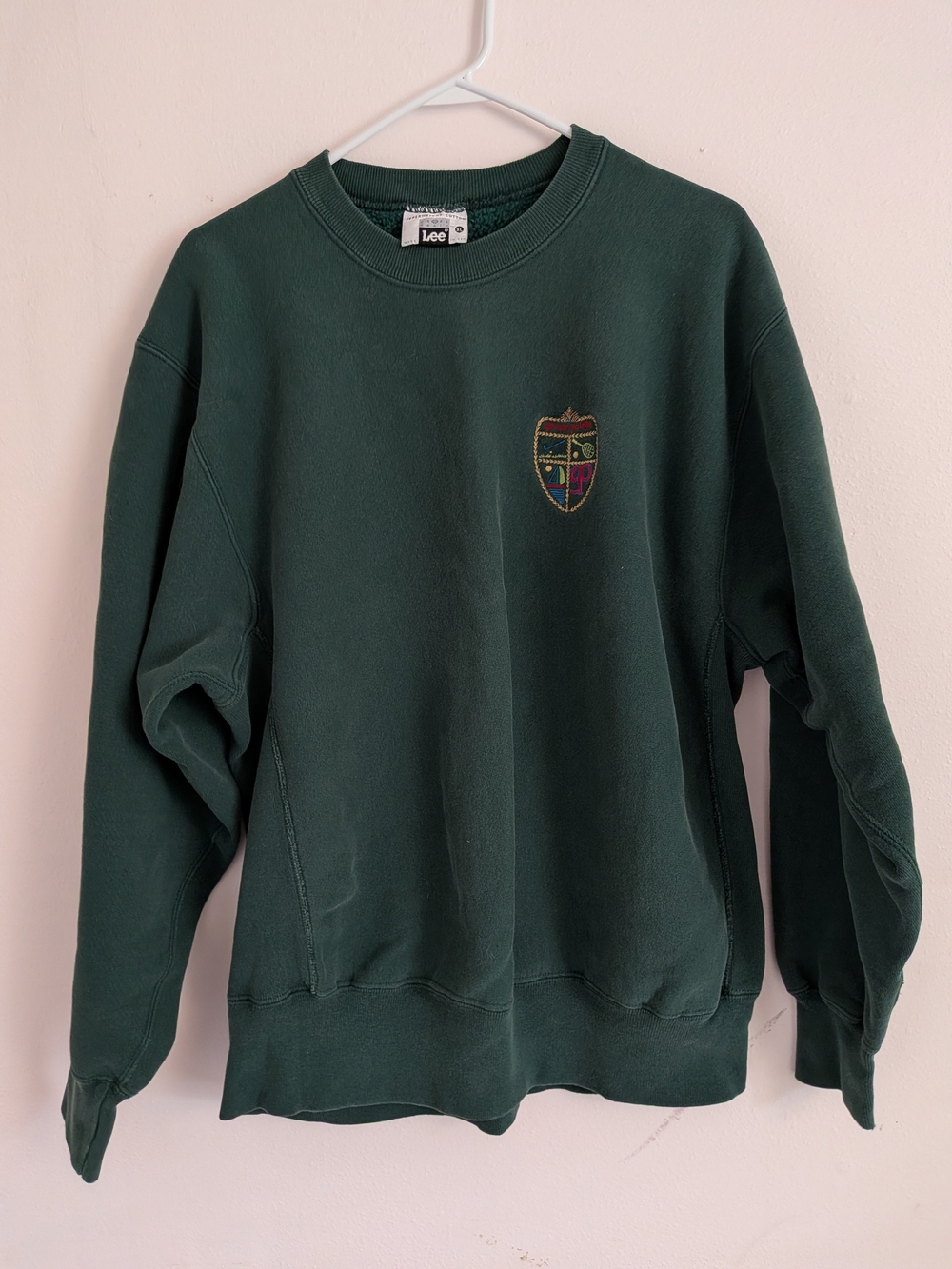 Lee Men’s Dark Green Crewneck Sweater with Shield Emblem